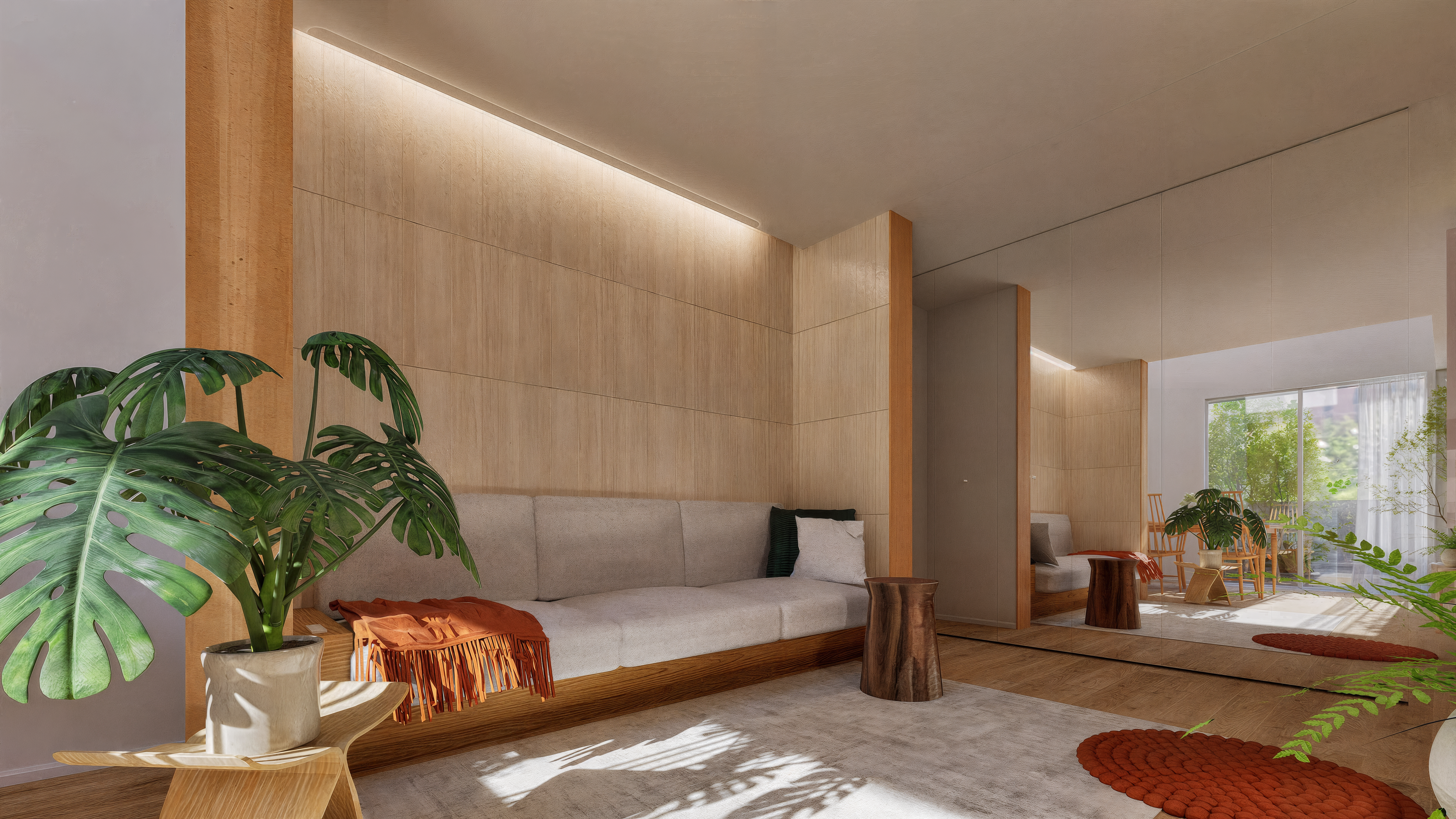 間口6m 南北に細長い土地のLDK内観パース